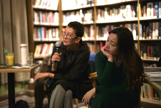 Artists QingQing and Li Xinmo at the Bookworm presentation