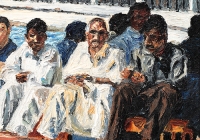 Ten minutes Rest. Dubai Cunningham oil on board 20 x 40cm